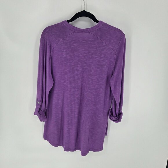 Soft surroundings womens size large purple v neck long roll tab sleeves top - Picture 7 of 8